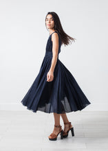 Load image into Gallery viewer, Voile V-Neck Dress in Navy - thangtv01737 (4517957435451)