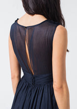 Load image into Gallery viewer, Voile V-Neck Dress in Navy - thangtv01737 (4517957435451)