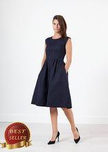 Load image into Gallery viewer, Pleated Rita Dress in Dark Navy - thangtv01737 (4517899534395)