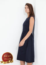 Load image into Gallery viewer, Pleated Rita Dress in Dark Navy - thangtv01737 (4517899534395)