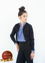 Load image into Gallery viewer, Quilt Pattern Cardigan in Black/Navy - thangtv01737 (4517909069883)