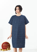 Load image into Gallery viewer, Quilted Mesh T-Shirt Dress in Navy - thangtv01737 (4517905432635)