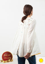 Load image into Gallery viewer, Floral Front Peasant Blouse in White - thangtv01737 (4517932367931)