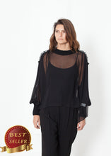Load image into Gallery viewer, Poet Silk Sweater in Black - thangtv01737 (4517920243771)