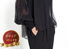 Load image into Gallery viewer, Poet Silk Sweater in Black - thangtv01737 (4517920243771)