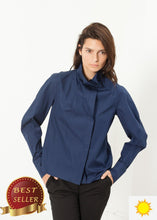 Load image into Gallery viewer, Full Collar Poplin Blouse in Navy - thangtv01737 (4517893210171)
