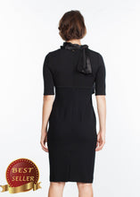 Load image into Gallery viewer, Tie Neck Wool Dress in Black - thangtv01737 (4517890031675)
