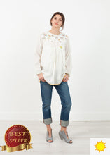 Load image into Gallery viewer, Floral Front Peasant Blouse in White - thangtv01737 (4517932367931)
