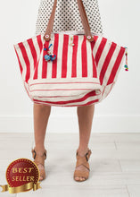 Load image into Gallery viewer, Woven Oversized Tote in Red Stripe - thangtv01737 (4517933547579)
