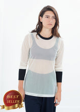 Load image into Gallery viewer, Cuffed Mesh Tee in Cream/Black - thangtv01737 (4517904973883)
