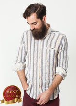Load image into Gallery viewer, Linen Western Shirt in Beige/Blue - thangtv01737 (4517887541307)
