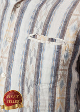 Load image into Gallery viewer, Linen Western Shirt in Beige/Blue - thangtv01737 (4517887541307)
